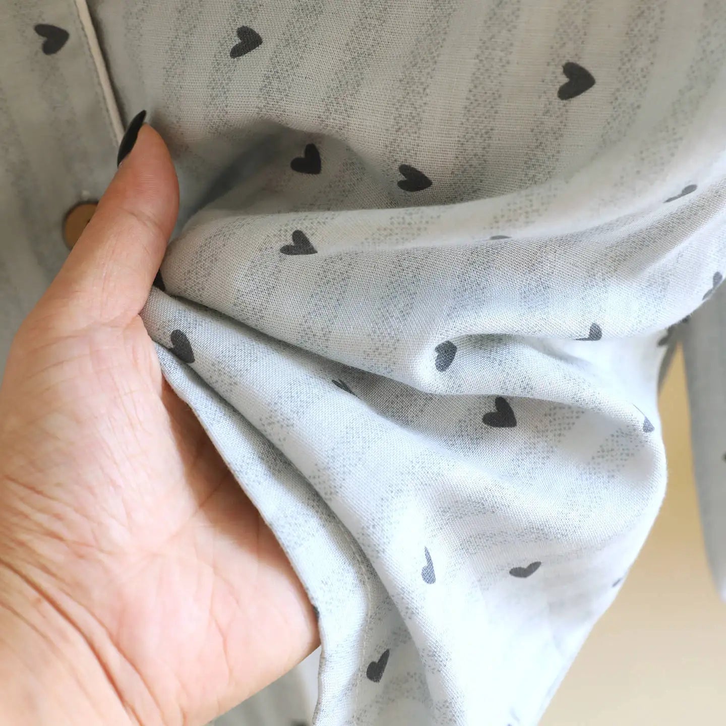 Cotton Gauze Lounge Set: Vertical Stripe & Heart Motif