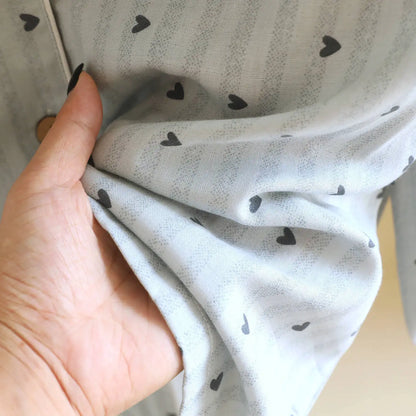 Cotton Gauze Lounge Set: Vertical Stripe & Heart Motif