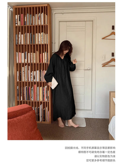 Vintage 100% Cotton V-Neck Loungewear Dress - Long Sleeve