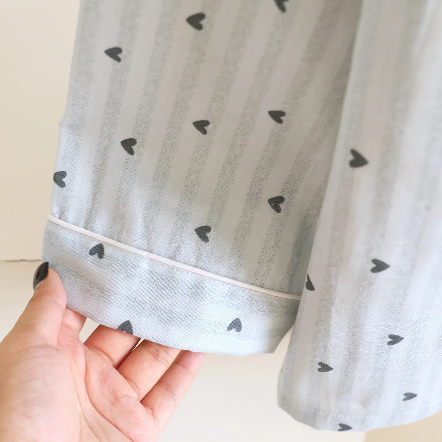 Cotton Gauze Lounge Set: Vertical Stripe & Heart Motif