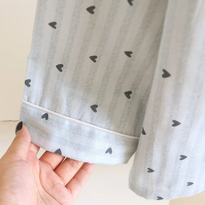 Cotton Gauze Lounge Set: Vertical Stripe & Heart Motif