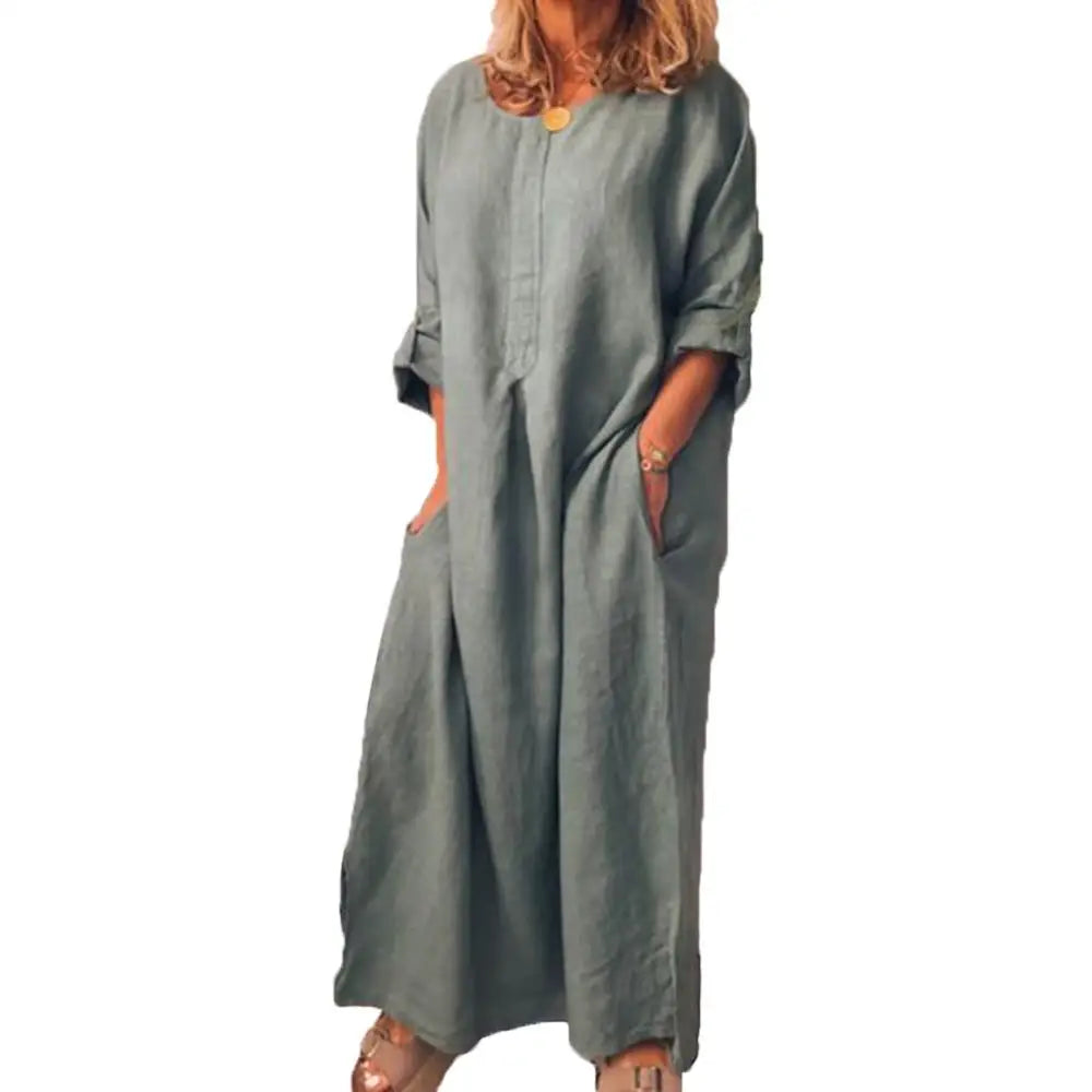 The Essential Cotton-Linen Kaftan: Oversized Maxi Shirt Dress