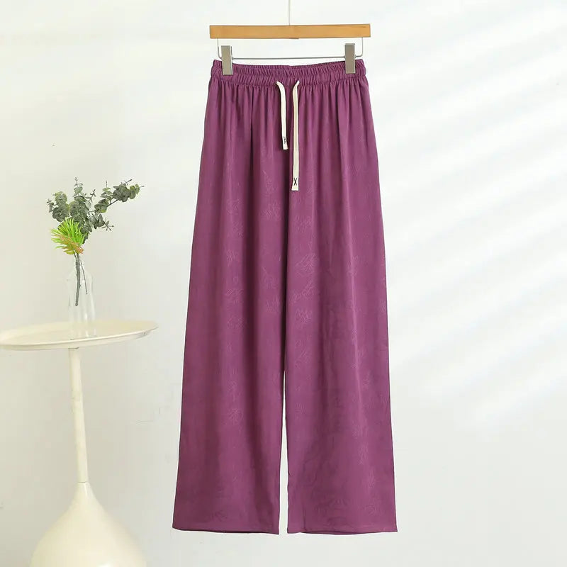 Cotton Viscose Jacquard Palazzo Pants – High-Waist Wide Leg Trousers