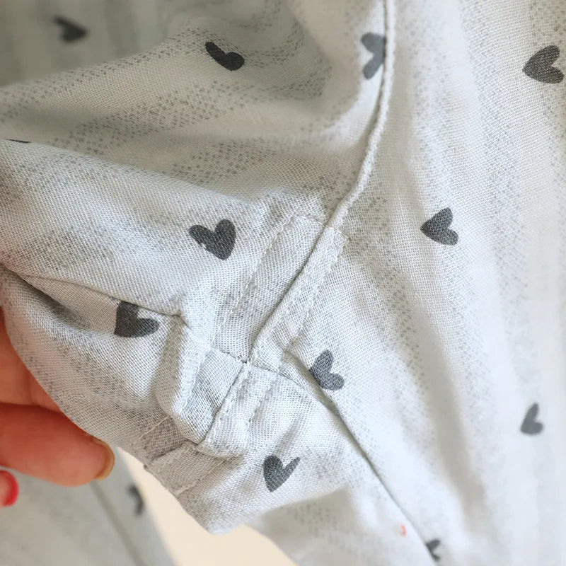 Cotton Gauze Lounge Set: Vertical Stripe & Heart Motif