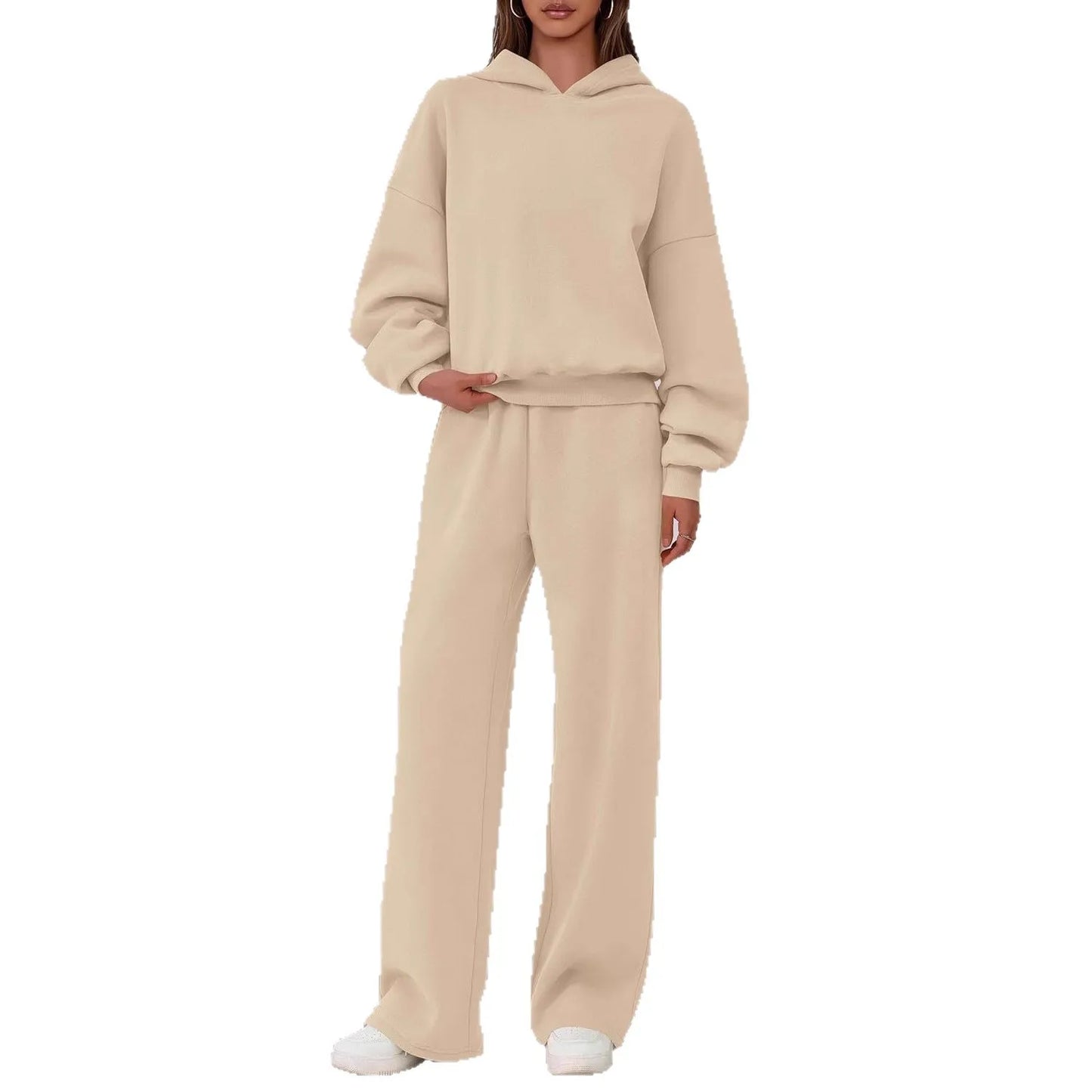 Casual Sporty Set: Loose Sweatshirt & Wide Leg Pants