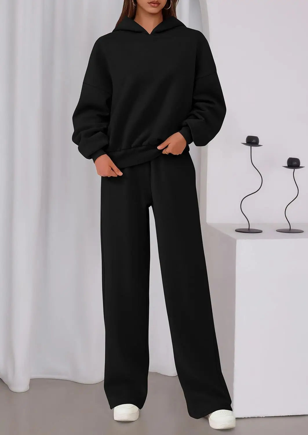 Casual Sporty Set: Loose Sweatshirt & Wide Leg Pants