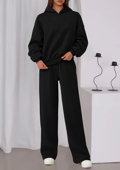 Casual Sporty Set: Loose Sweatshirt & Wide Leg Pants