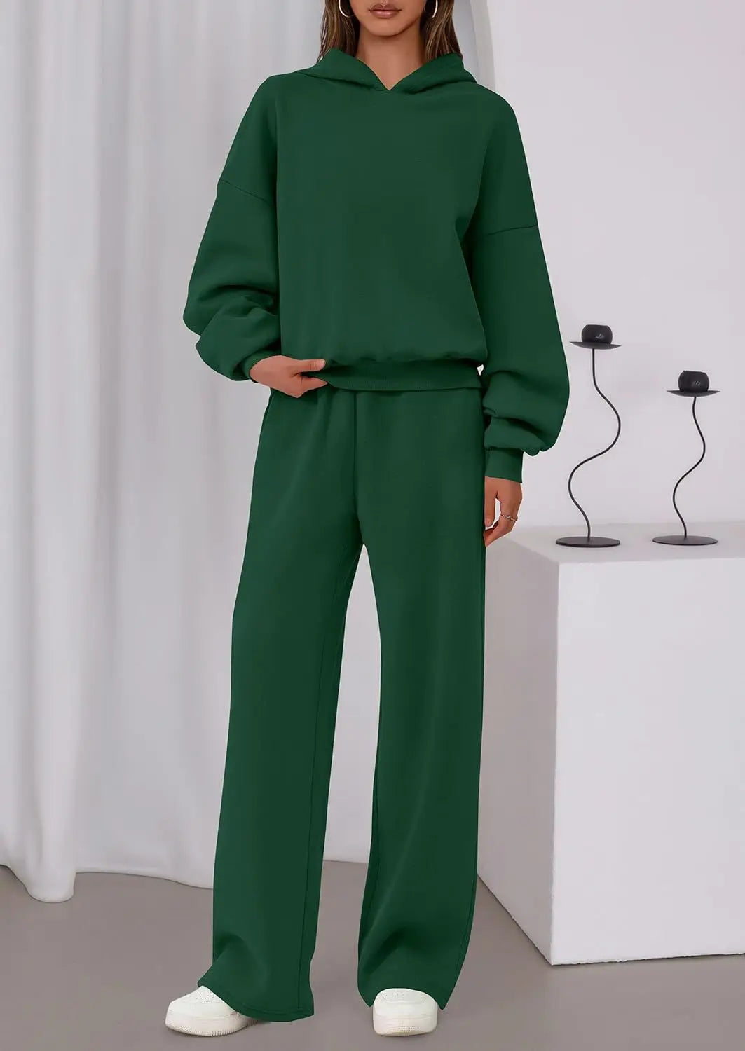 Casual Sporty Set: Loose Sweatshirt & Wide Leg Pants