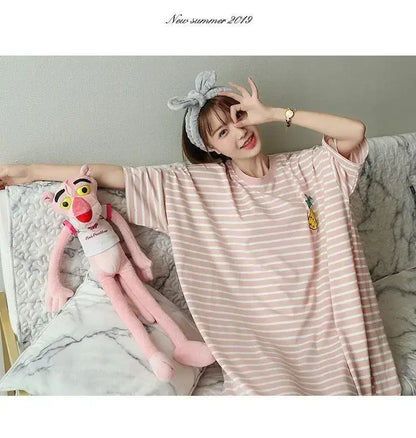 Short Sleeve Plus Size Nightgown with Cute Cartoon Print