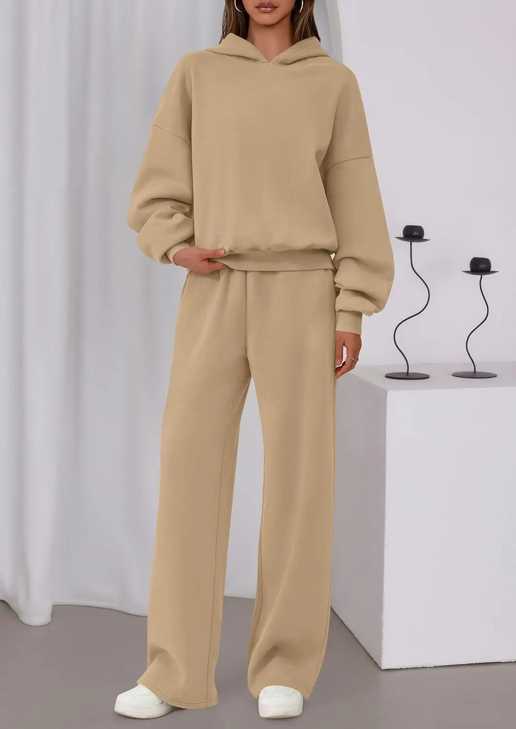 Casual Sporty Set: Loose Sweatshirt & Wide Leg Pants