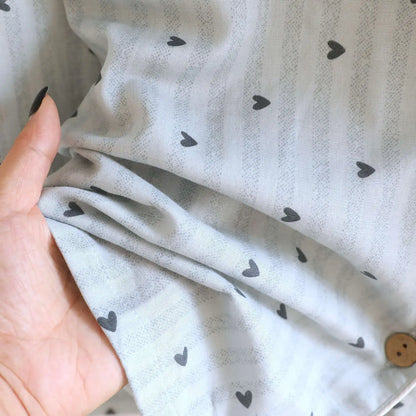 Cotton Gauze Lounge Set: Vertical Stripe & Heart Motif