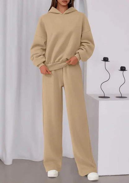 Casual Sporty Set: Loose Sweatshirt & Wide Leg Pants