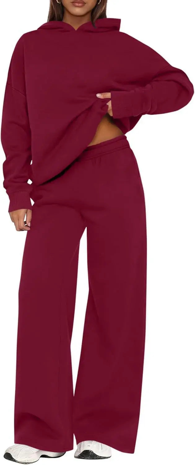 Casual Sporty Set: Loose Sweatshirt & Wide Leg Pants
