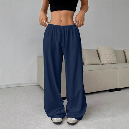 High-Waist Elastic Tie Wide Leg Trousers - Casual Lounge Pants