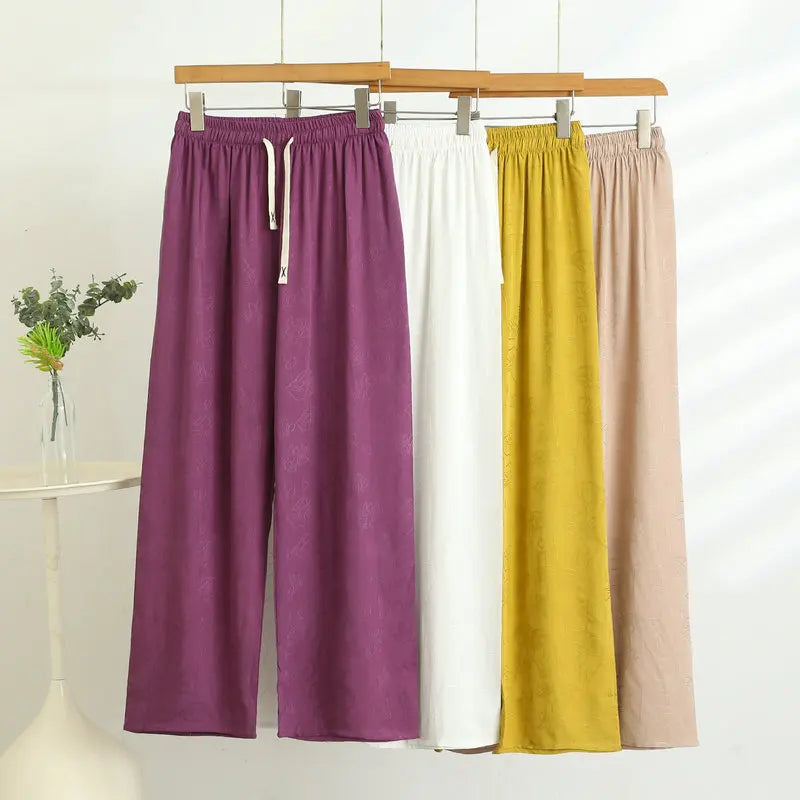 Cotton Viscose Jacquard Palazzo Pants – High-Waist Wide Leg Trousers