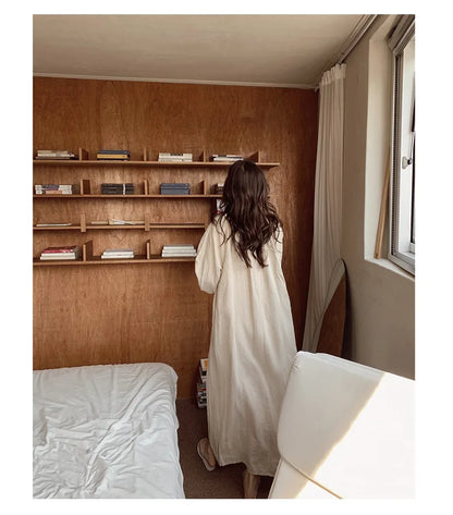 Vintage 100% Cotton V-Neck Loungewear Dress - Long Sleeve