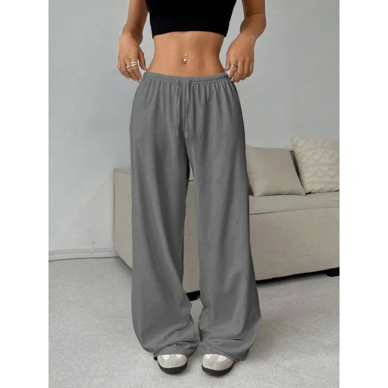 High-Waist Elastic Tie Wide Leg Trousers - Casual Lounge Pants
