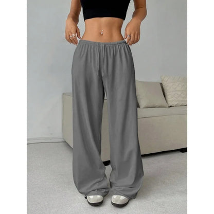 High-Waist Elastic Tie Wide Leg Trousers - Casual Lounge Pants