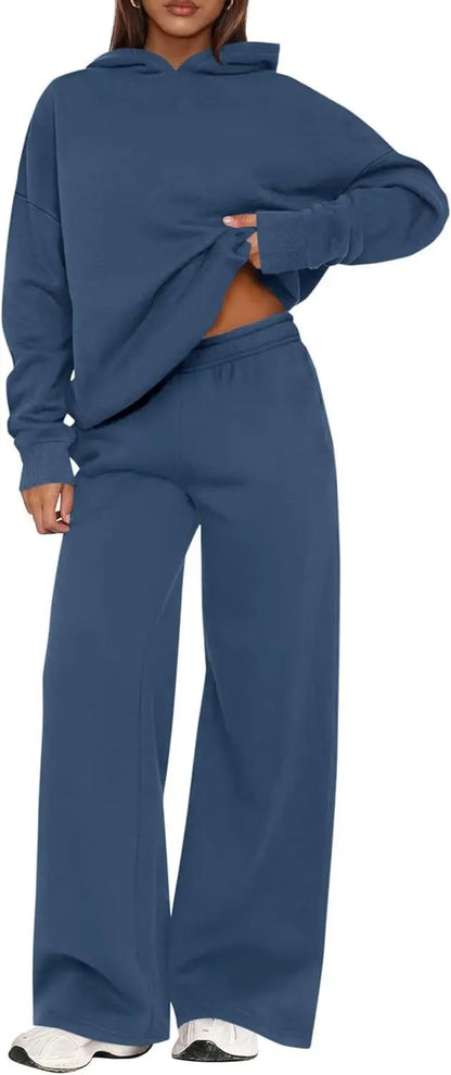 Casual Sporty Set: Loose Sweatshirt & Wide Leg Pants