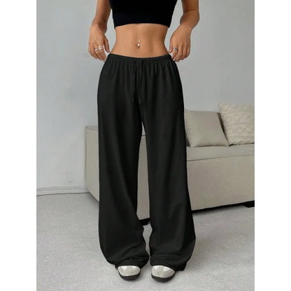 High-Waist Elastic Tie Wide Leg Trousers - Casual Lounge Pants