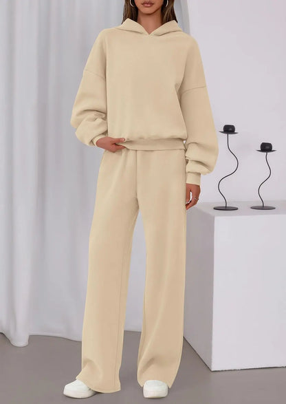 Casual Sporty Set: Loose Sweatshirt & Wide Leg Pants