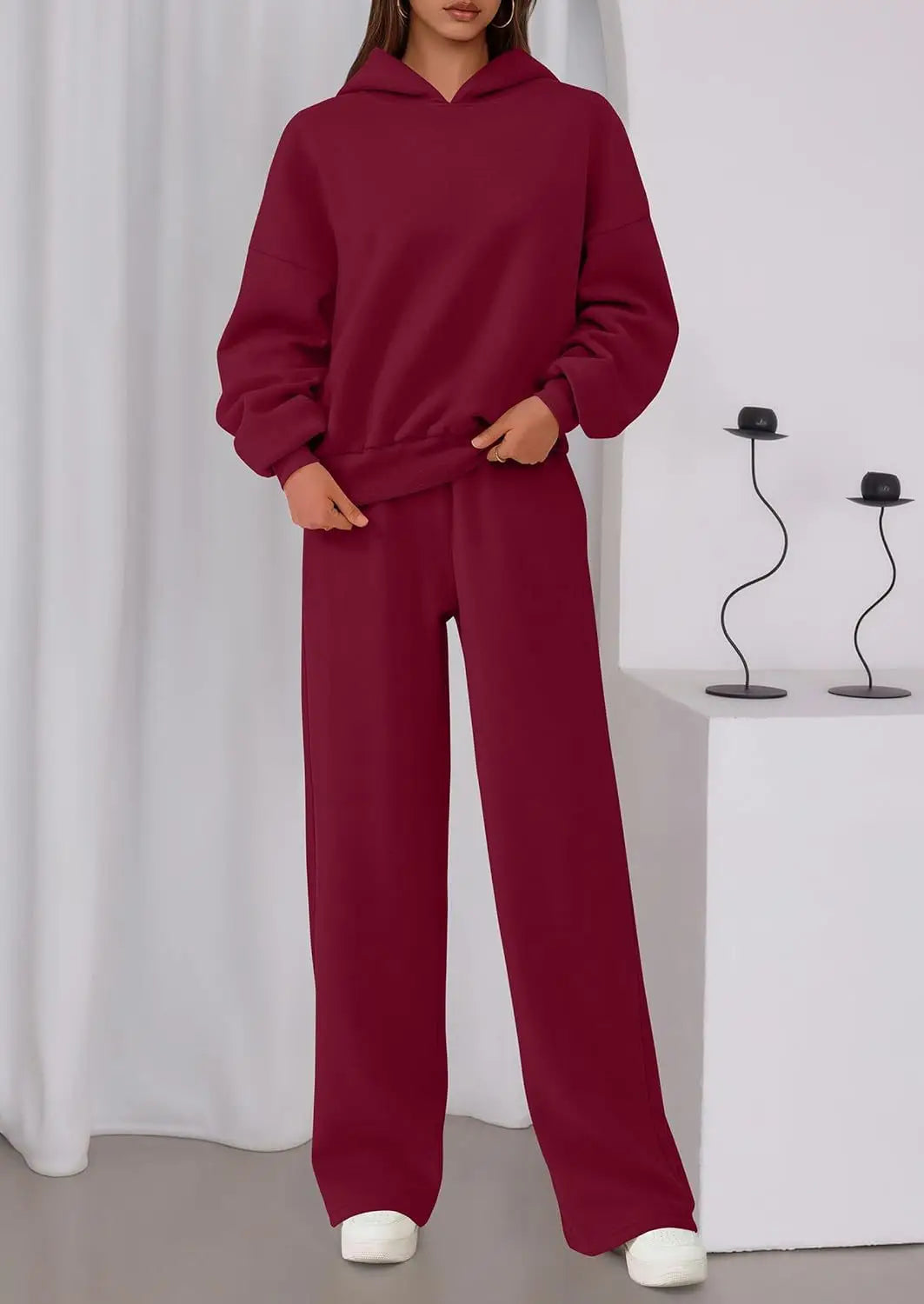 Casual Sporty Set: Loose Sweatshirt & Wide Leg Pants