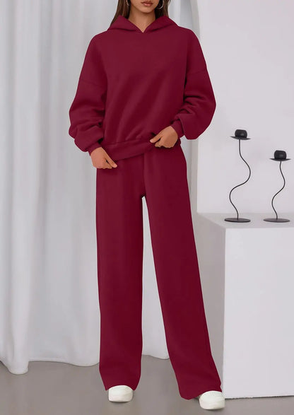 Casual Sporty Set: Loose Sweatshirt & Wide Leg Pants