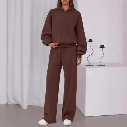 Casual Sporty Set: Loose Sweatshirt & Wide Leg Pants