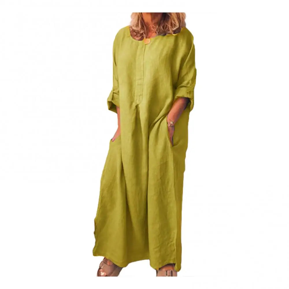 The Essential Cotton-Linen Kaftan: Oversized Maxi Shirt Dress