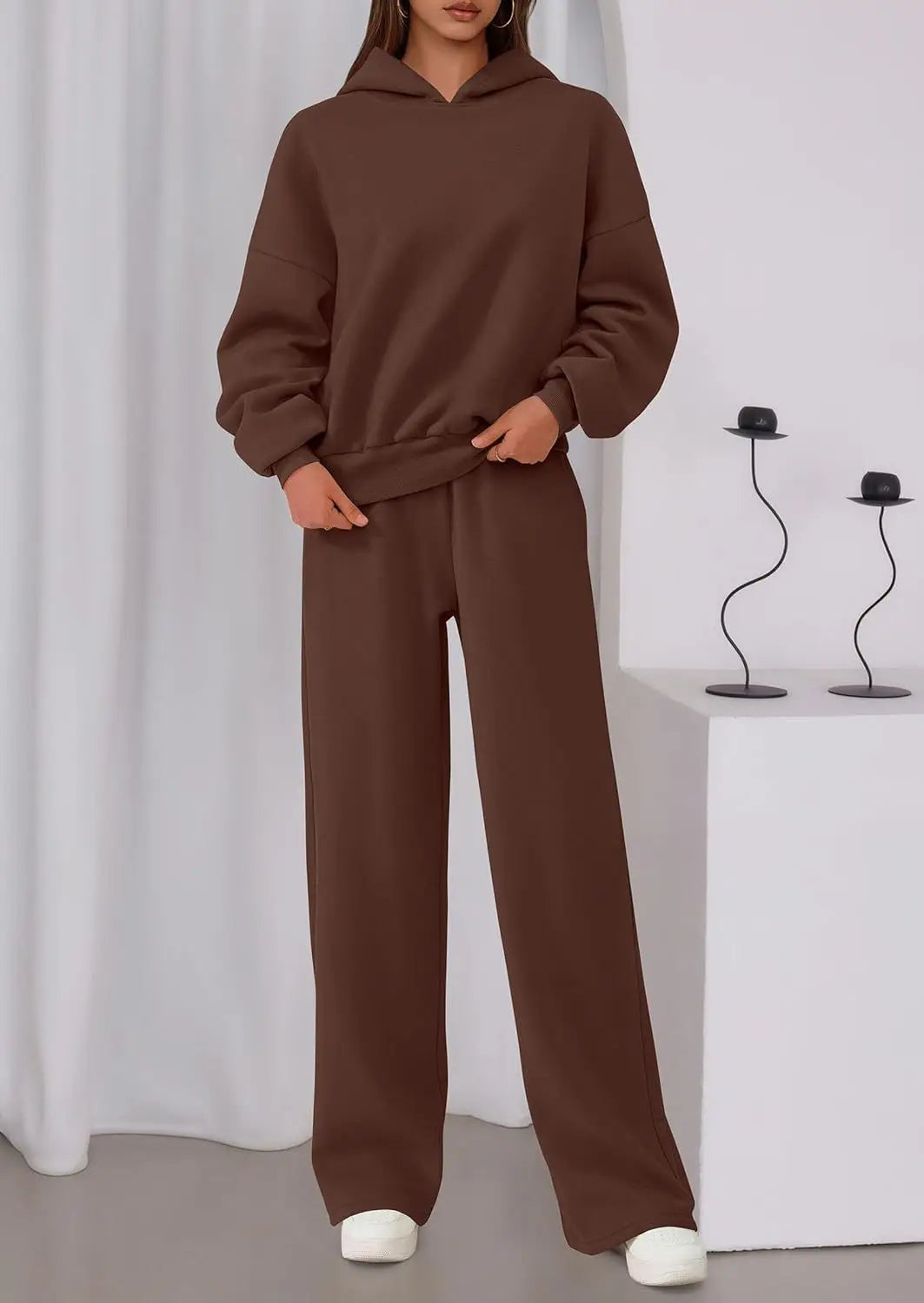 Casual Sporty Set: Loose Sweatshirt & Wide Leg Pants