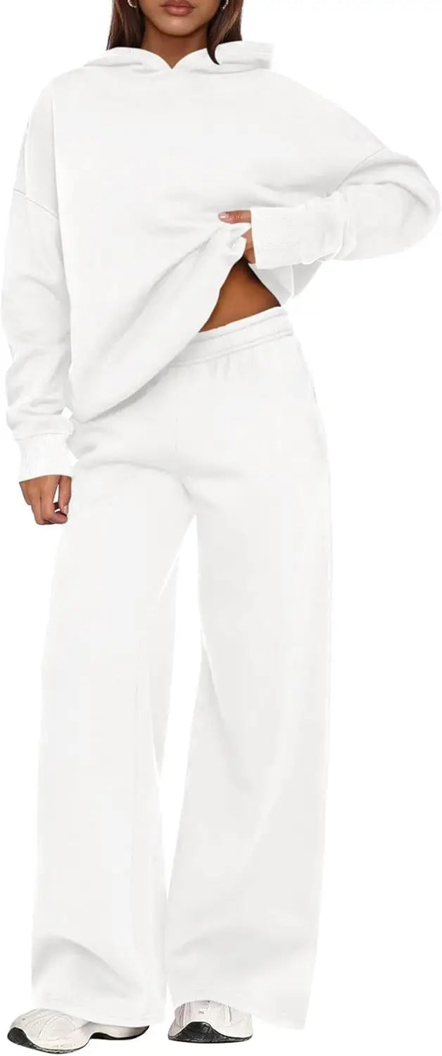 Casual Sporty Set: Loose Sweatshirt & Wide Leg Pants