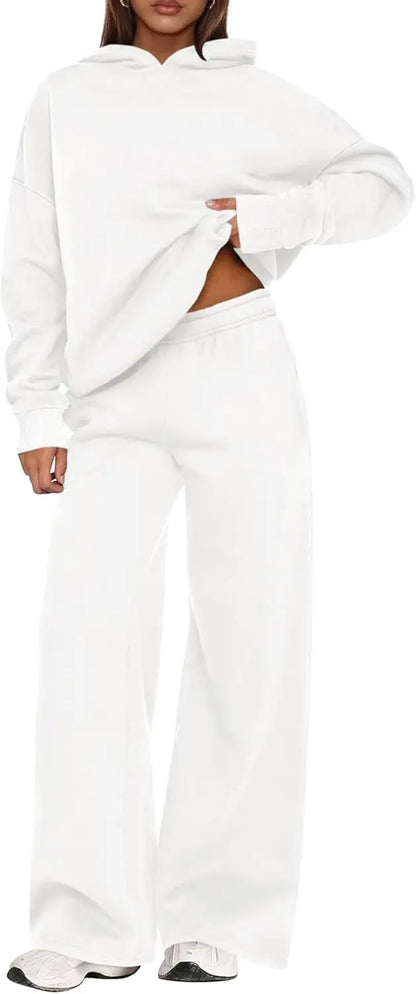 Casual Sporty Set: Loose Sweatshirt & Wide Leg Pants