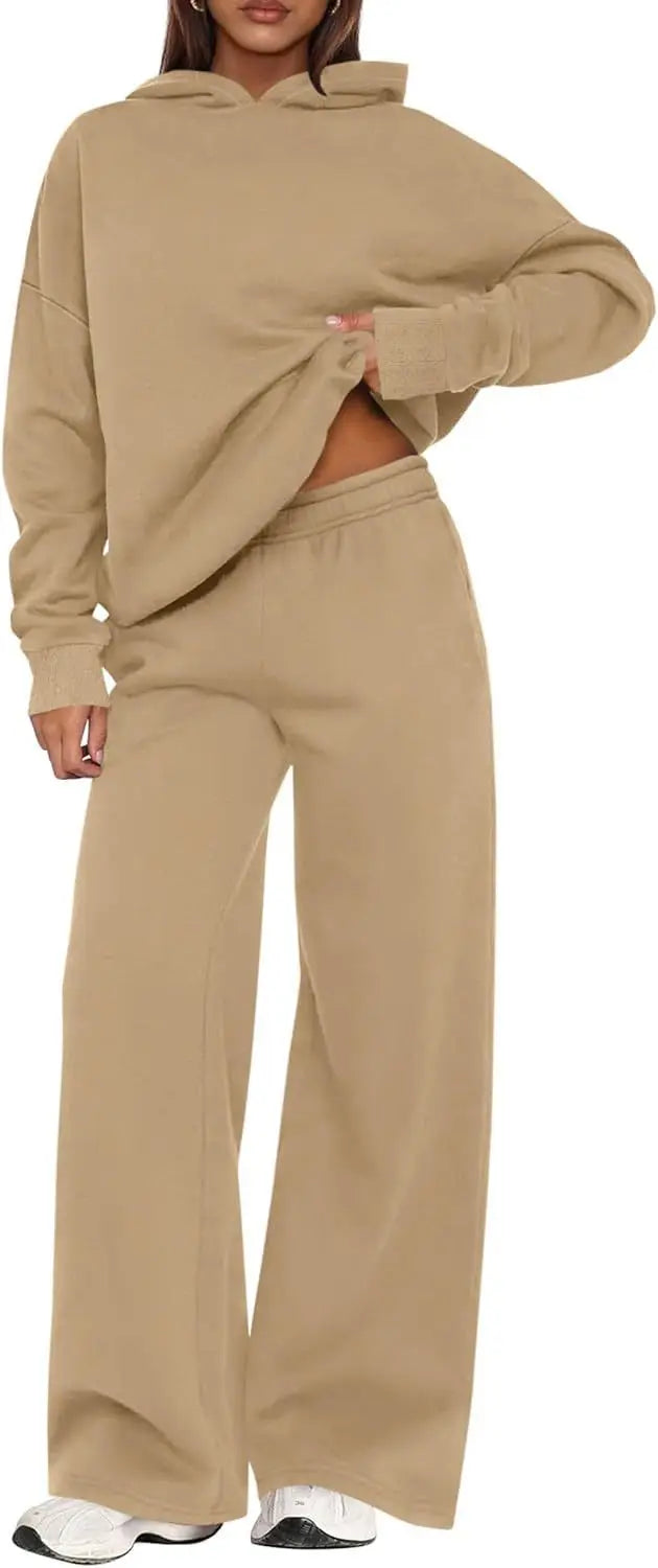 Casual Sporty Set: Loose Sweatshirt & Wide Leg Pants