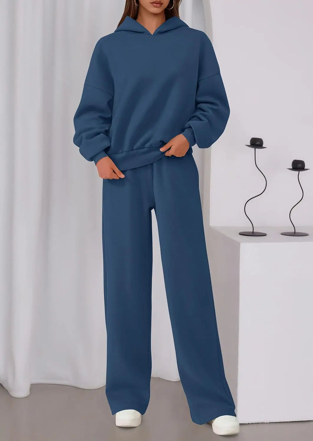 Casual Sporty Set: Loose Sweatshirt & Wide Leg Pants