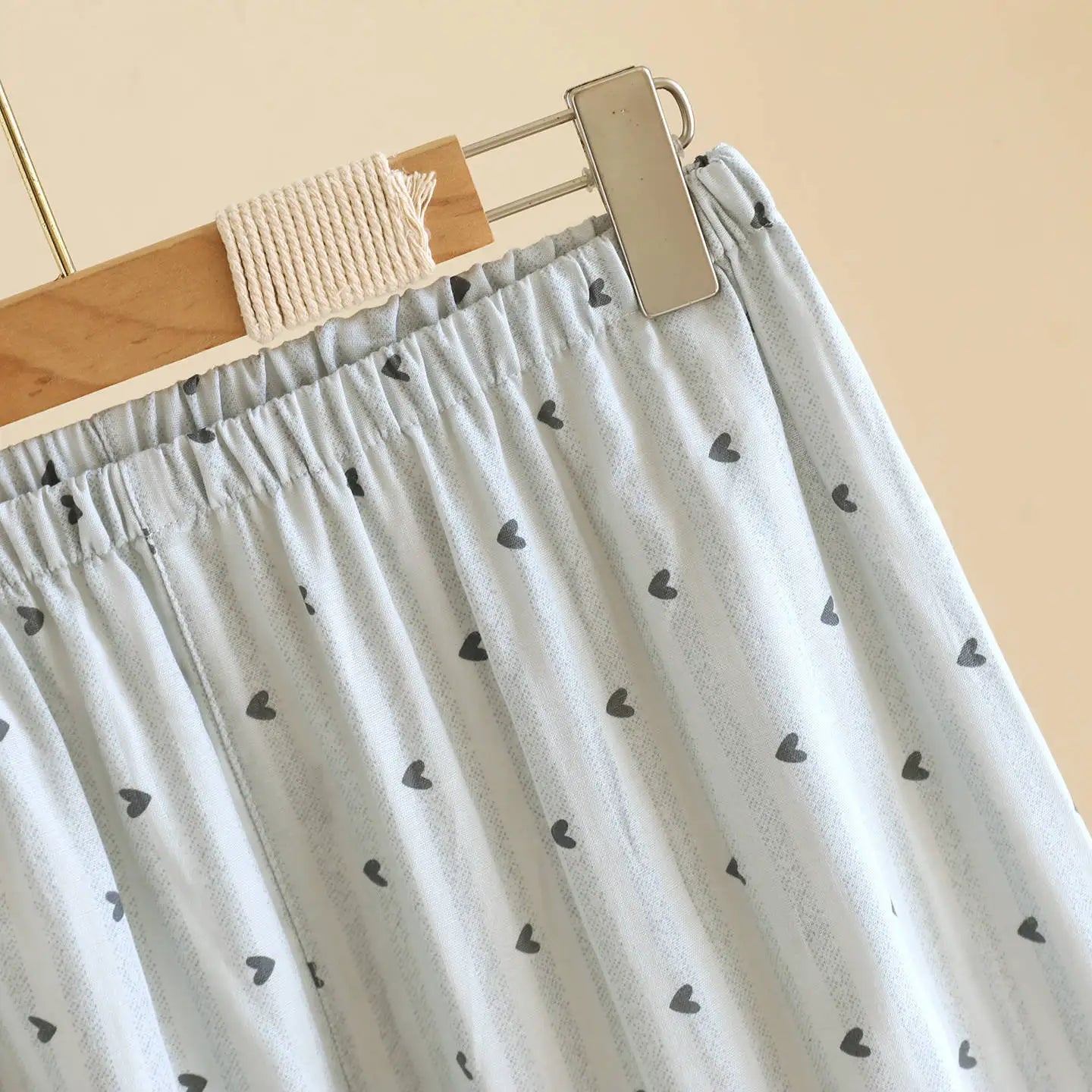 Cotton Gauze Lounge Set: Vertical Stripe & Heart Motif