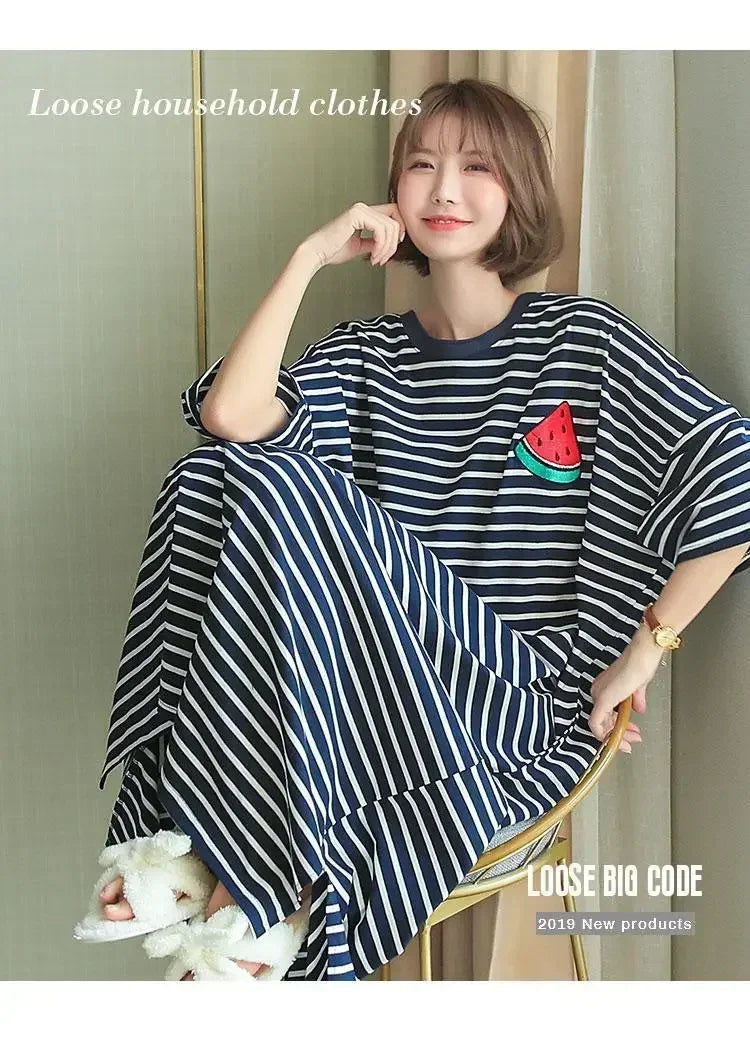 Short Sleeve Plus Size Nightgown with Cute Cartoon Print