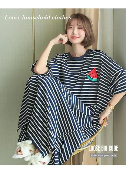 Short Sleeve Plus Size Nightgown with Cute Cartoon Print