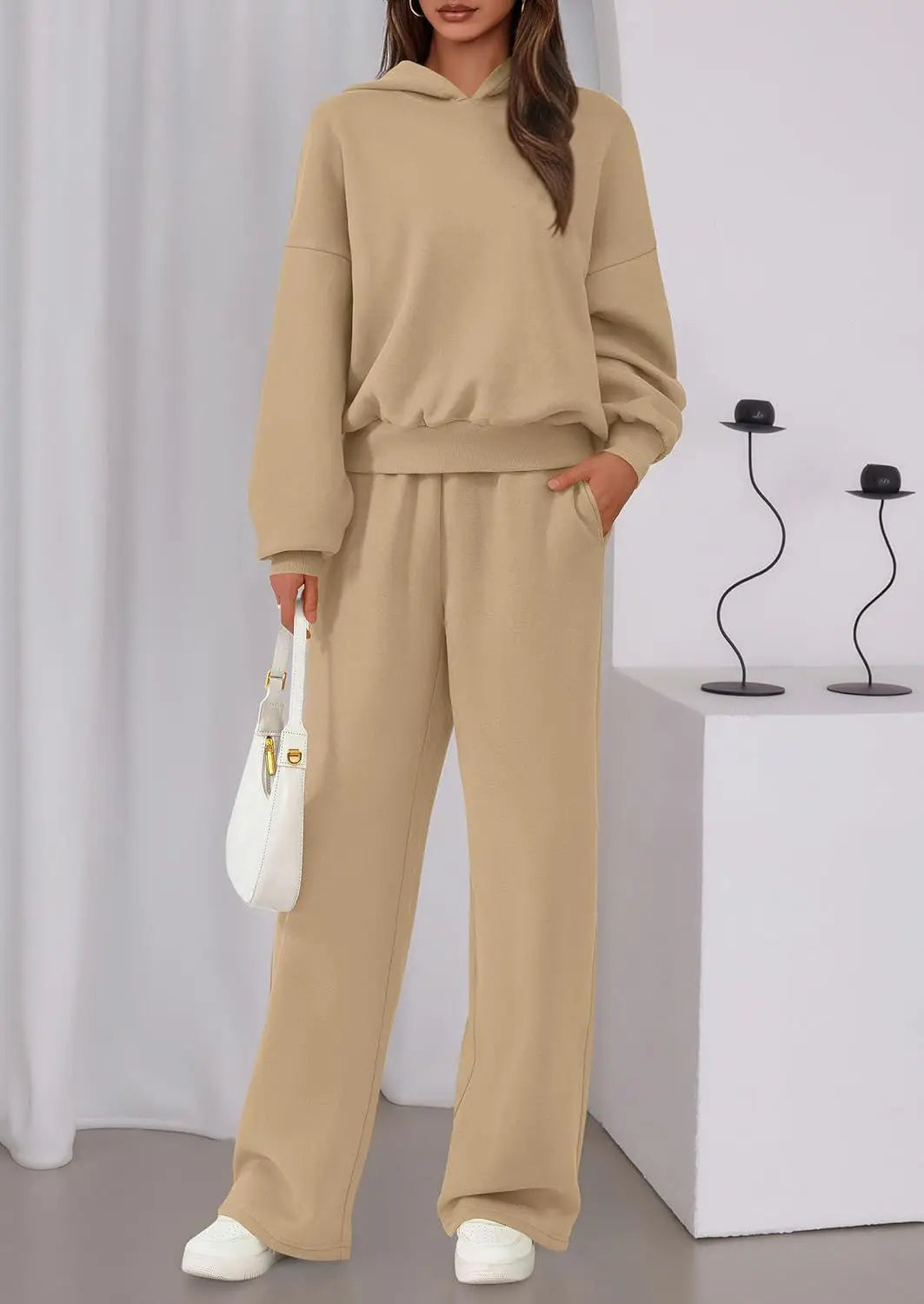Casual Sporty Set: Loose Sweatshirt & Wide Leg Pants
