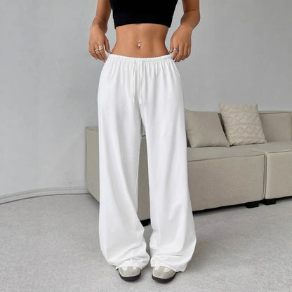 High-Waist Elastic Tie Wide Leg Trousers - Casual Lounge Pants