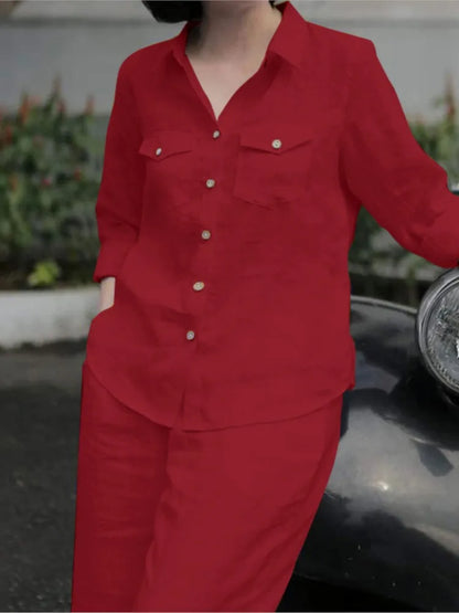 Elegant Office Set: Button-Down Shirt & Wide Leg Trousers