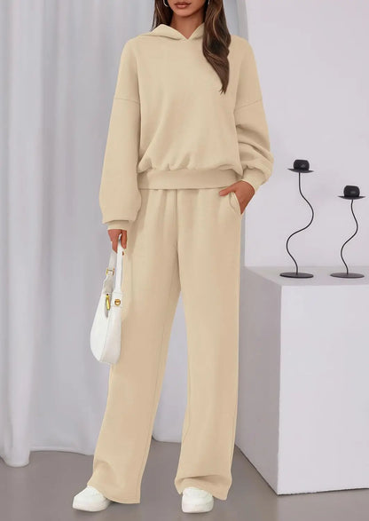 Casual Sporty Set: Loose Sweatshirt & Wide Leg Pants
