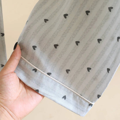 Cotton Gauze Lounge Set: Vertical Stripe & Heart Motif