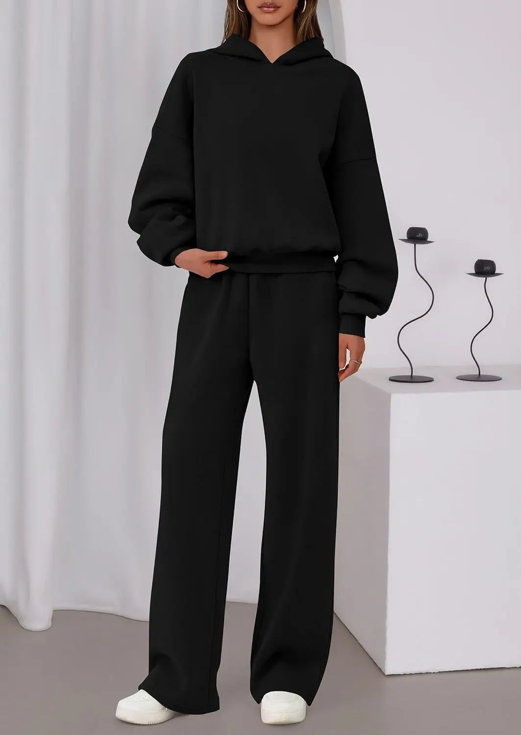 Casual Sporty Set: Loose Sweatshirt & Wide Leg Pants