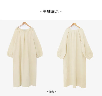 Vintage 100% Cotton V-Neck Loungewear Dress - Long Sleeve