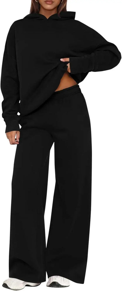 Casual Sporty Set: Loose Sweatshirt & Wide Leg Pants
